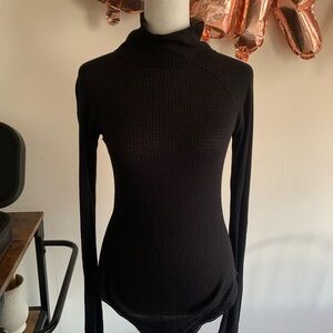 Black Ribbed Long Sleeve Mock Neck Bodysuit